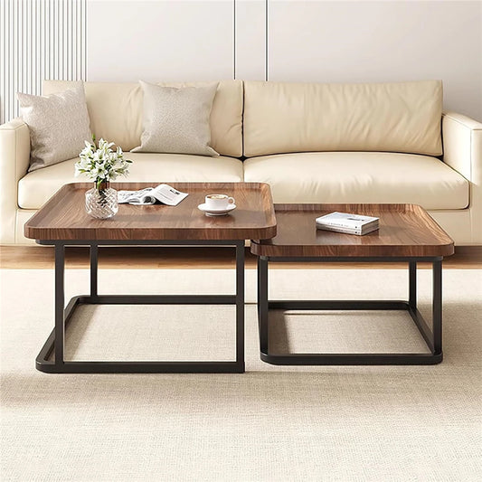 2-Piece Nesting Coffee Table Set - Industrial Coffee Table Set, Stacking Vintage Side End Table