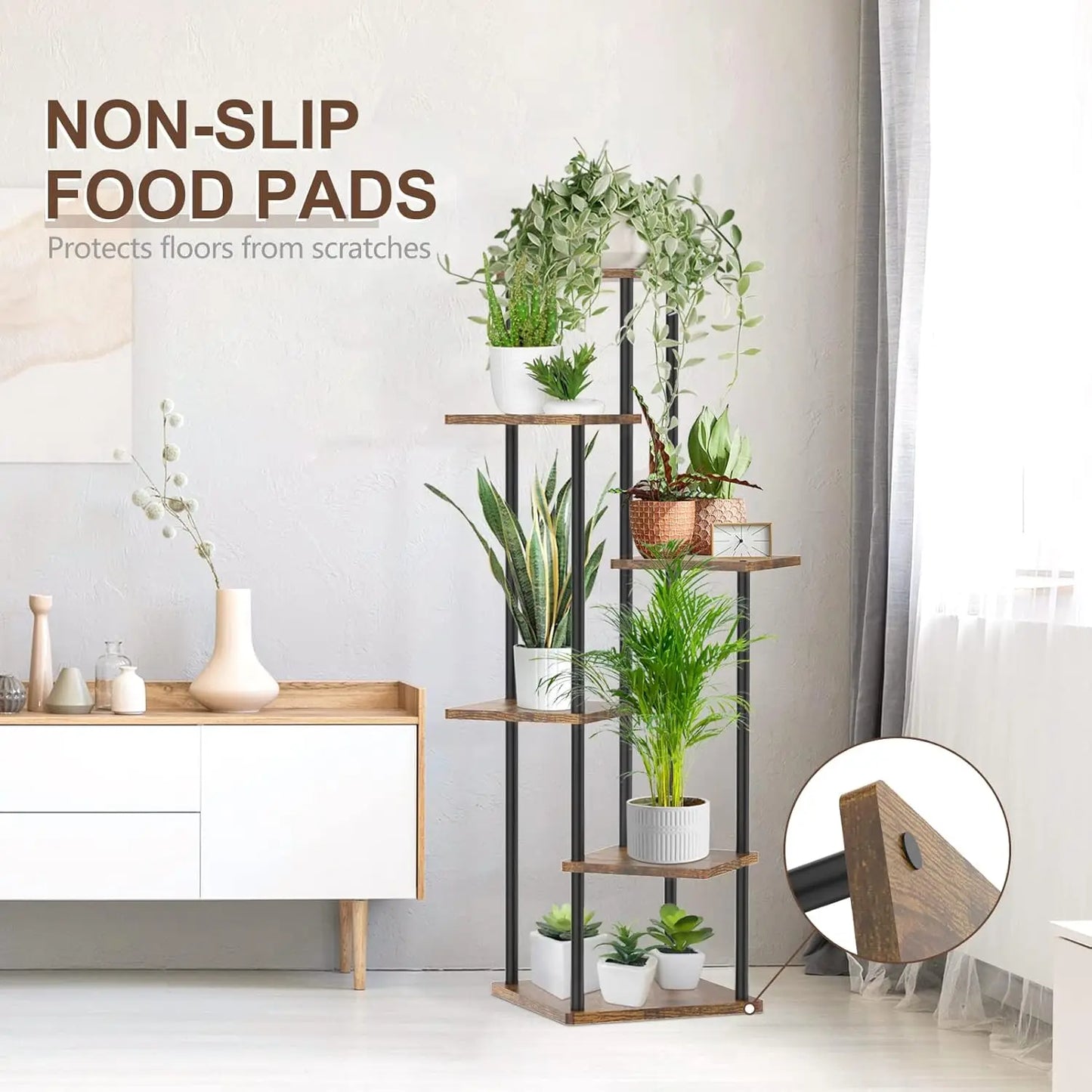 Tall Corner Wood Metal Plant Shelf Holder - 6 Tier Corner Plant Stand