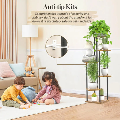 Tall Corner Wood Metal Plant Shelf Holder -  6 Tier Corner Plant Stand