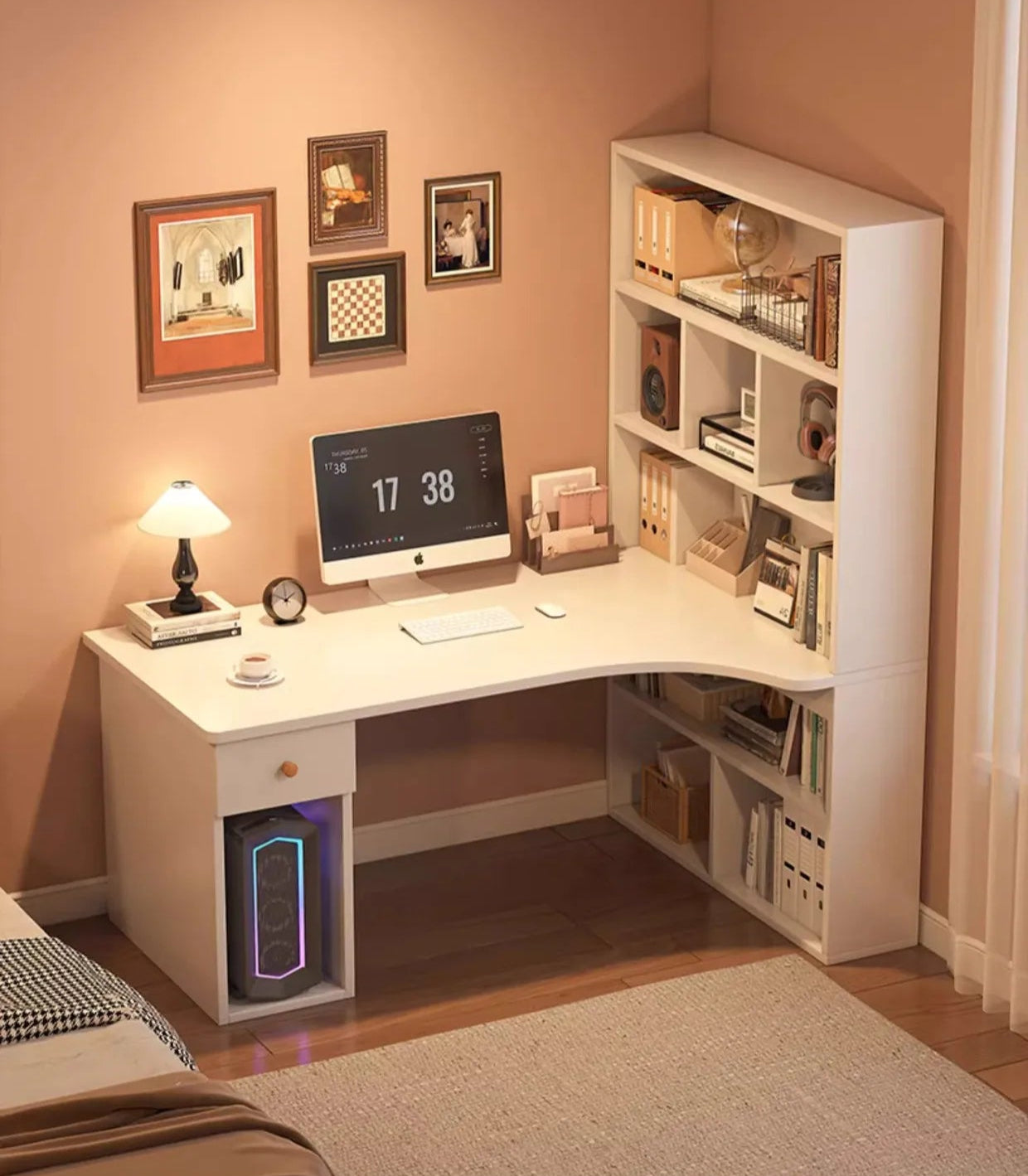 Large Computer Desk Bookshelf Suitable as a Corner Desks