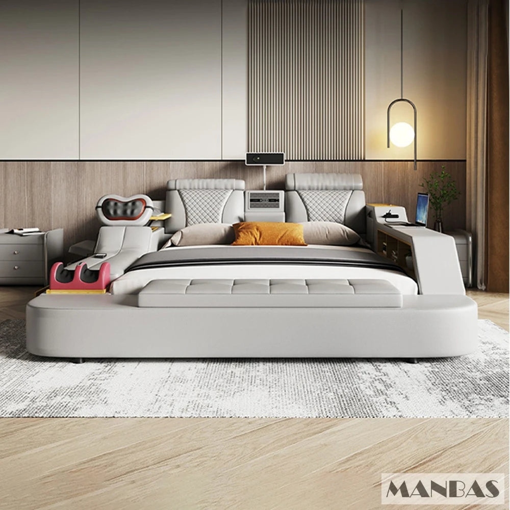 The Ultimate Multifunctional Bedframe with Genuine Leather, Massage, Speaker, Projector, Air Purifier