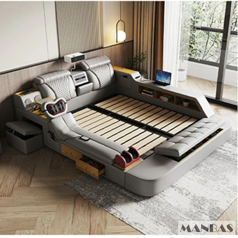 The Ultimate Multifunctional Bedframe with Genuine Leather, Massage, Speaker, Projector, Air Purifier