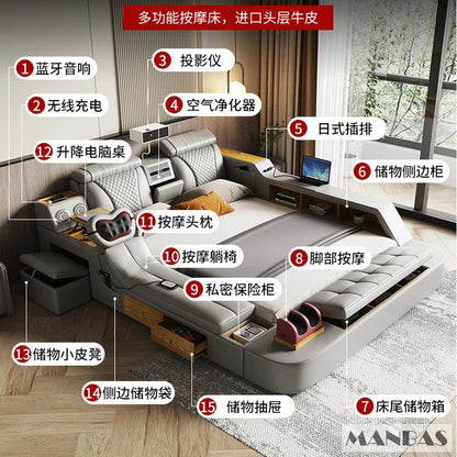 The Ultimate Multifunctional Bedframe with Genuine Leather, Massage, Speaker, Projector, Air Purifier
