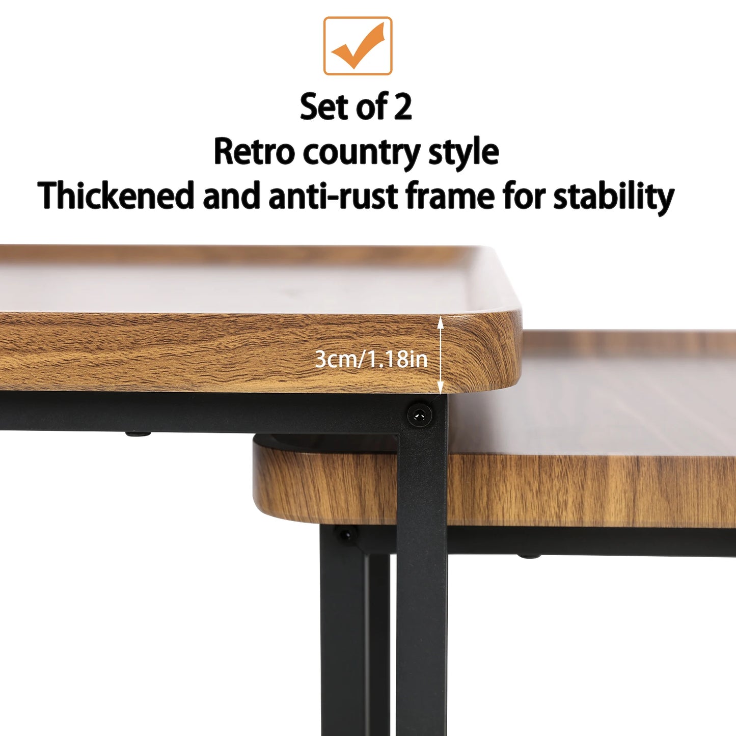 2-Piece Nesting Coffee Table Set - Industrial Coffee Table Set, Stacking Vintage Side End Table