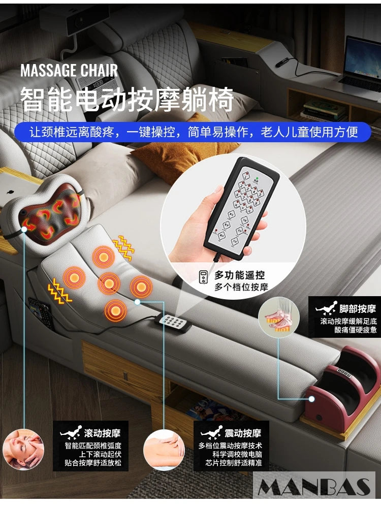 The Ultimate Multifunctional Bedframe with Genuine Leather, Massage, Speaker, Projector, Air Purifier