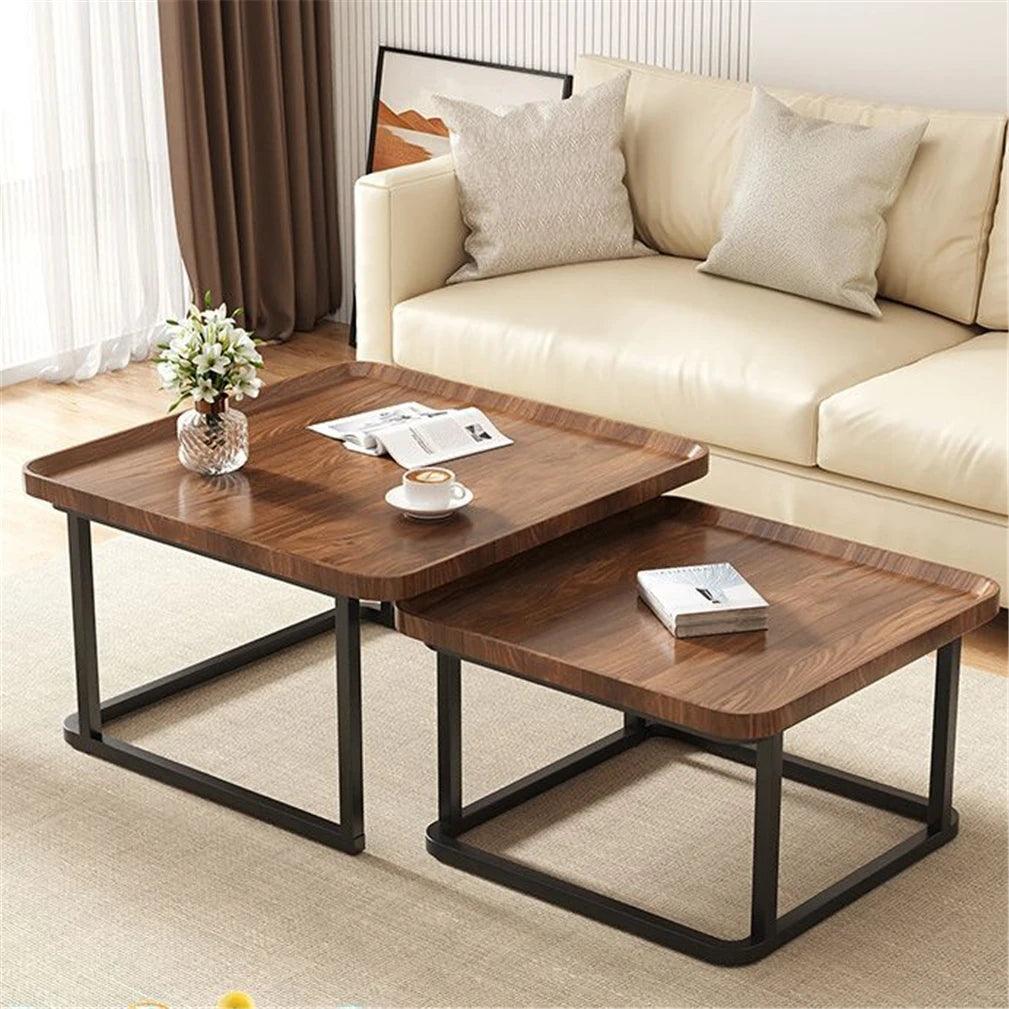 2-Piece Nesting Coffee Table Set - Industrial Coffee Table Set, Stacking Vintage Side End Table