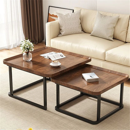 2-Piece Nesting Coffee Table Set - Industrial Coffee Table Set, Stacking Vintage Side End Table