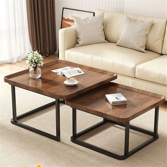 2-Piece Nesting Coffee Table Set - Industrial Coffee Table Set, Stacking Vintage Side End Table