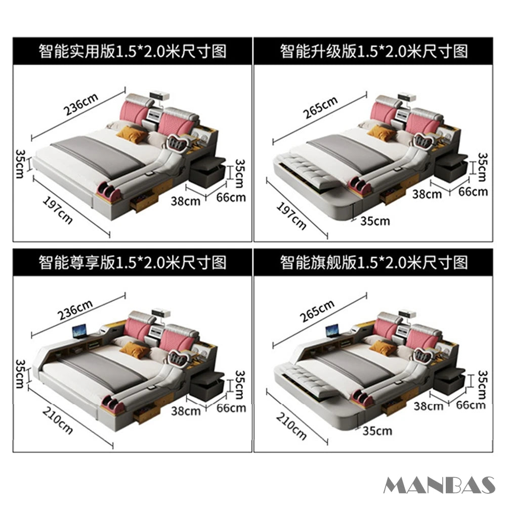 The Ultimate Multifunctional Bedframe with Genuine Leather, Massage, Speaker, Projector, Air Purifier