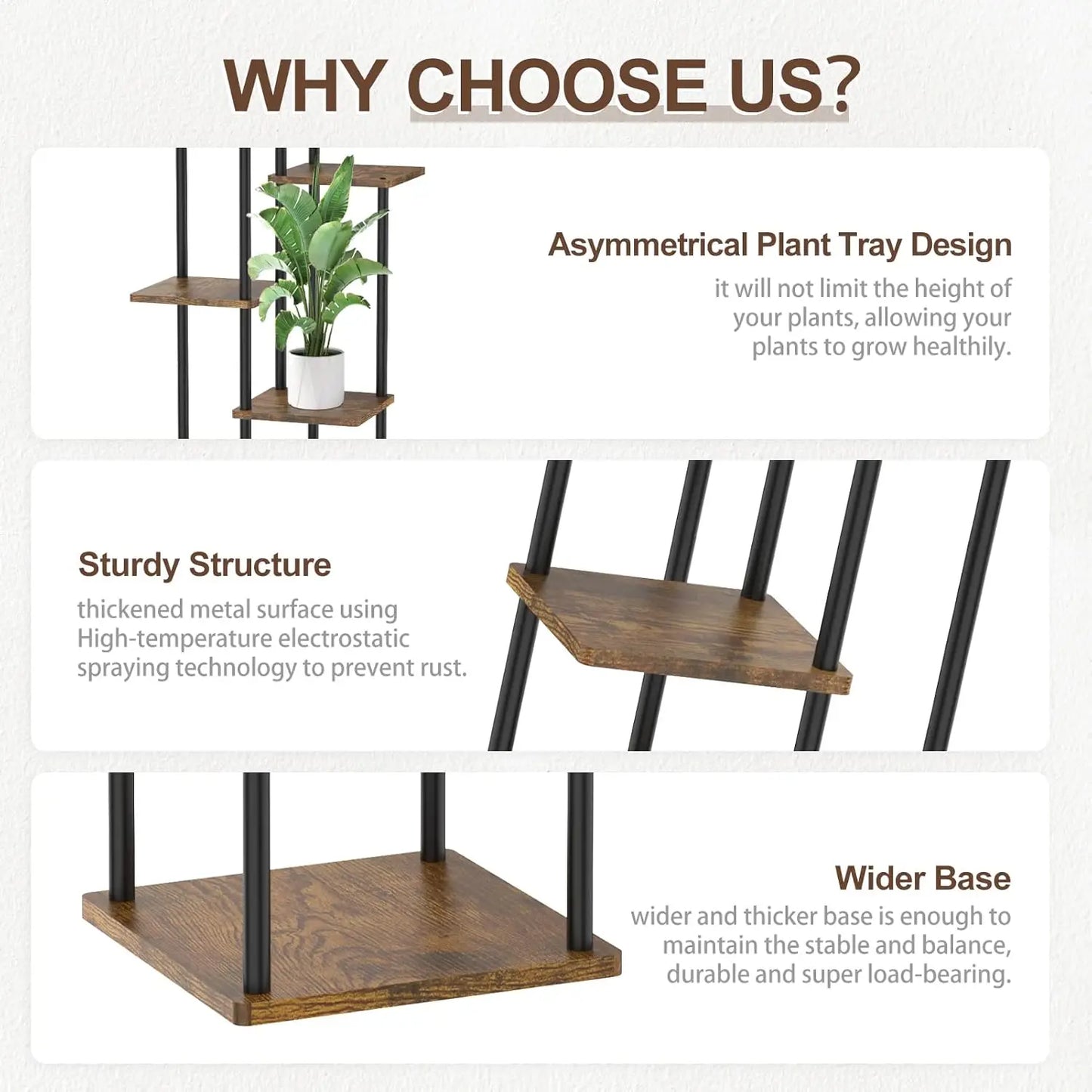 Tall Corner Wood Metal Plant Shelf Holder -  6 Tier Corner Plant Stand