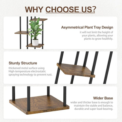 Tall Corner Wood Metal Plant Shelf Holder -  6 Tier Corner Plant Stand