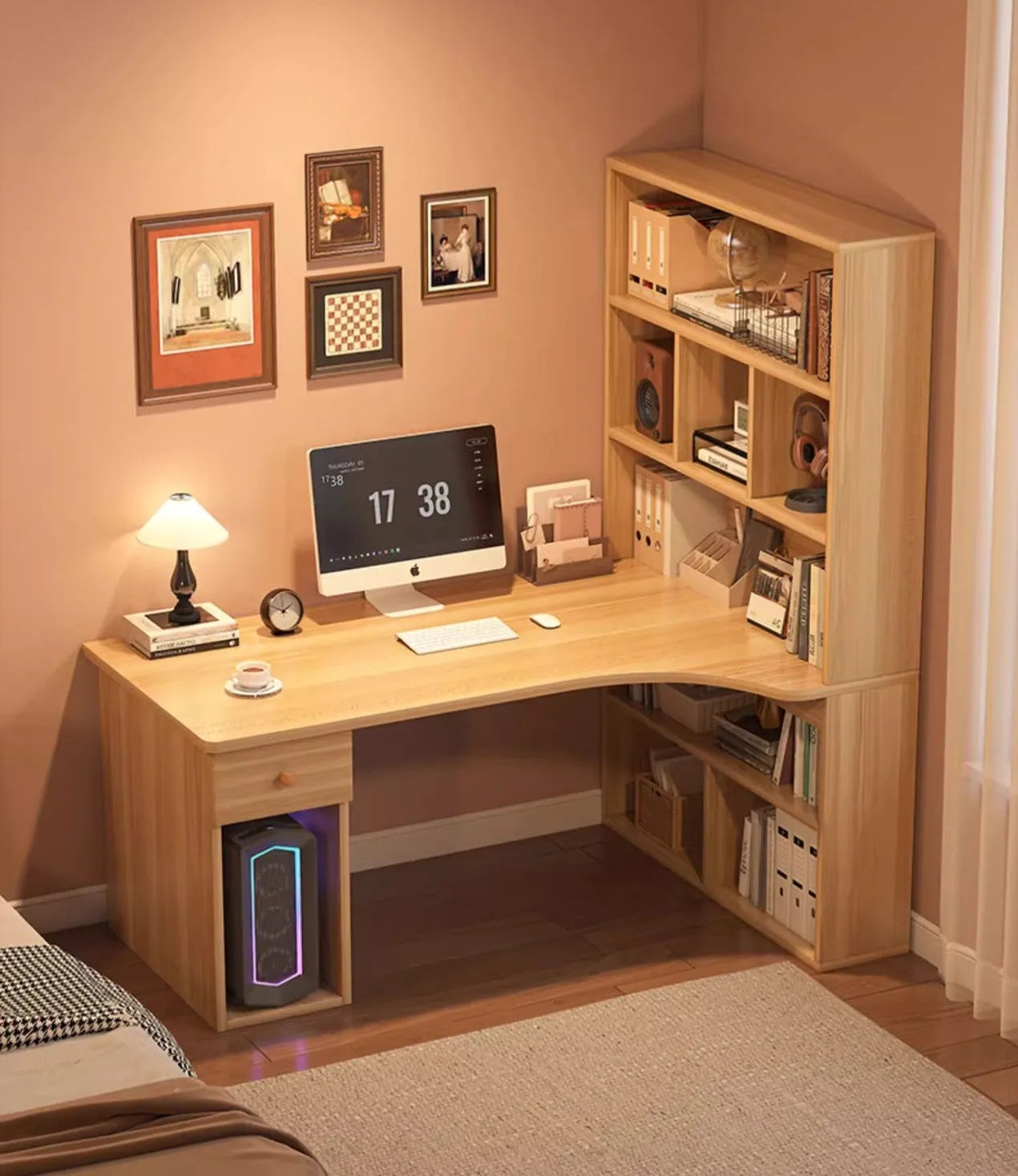 Large Computer Desk Bookshelf Suitable as a Corner Desks