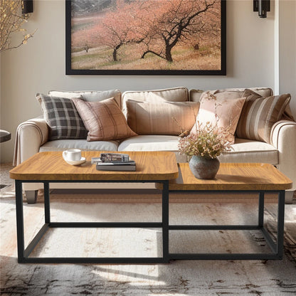 2-Piece Nesting Coffee Table Set - Industrial Coffee Table Set, Stacking Vintage Side End Table