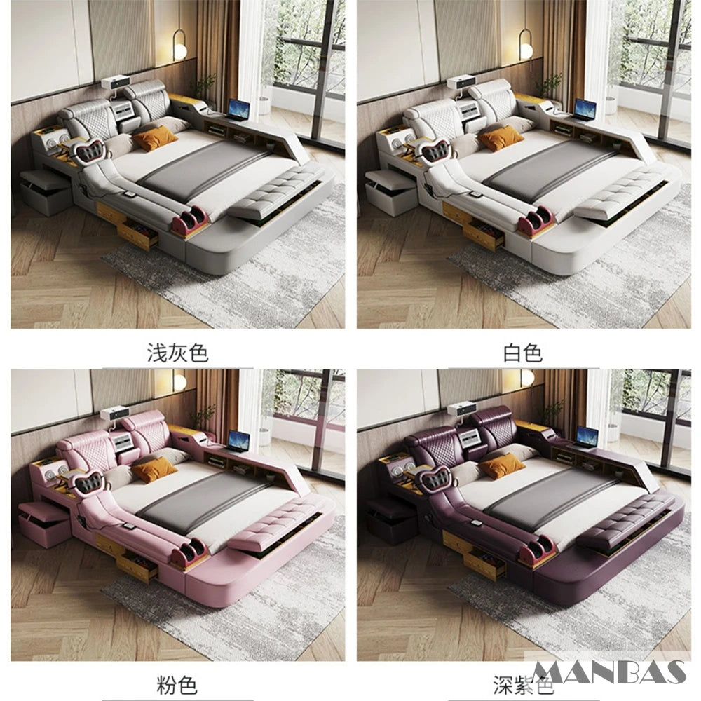 The Ultimate Multifunctional Bedframe with Genuine Leather, Massage, Speaker, Projector, Air Purifier