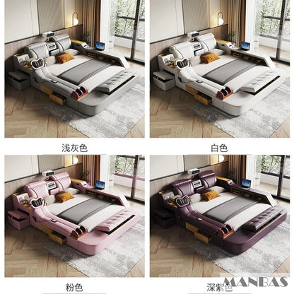 The Ultimate Multifunctional Bedframe with Genuine Leather, Massage, Speaker, Projector, Air Purifier