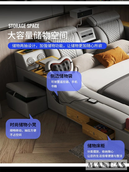 The Ultimate Multifunctional Bedframe with Genuine Leather, Massage, Speaker, Projector, Air Purifier