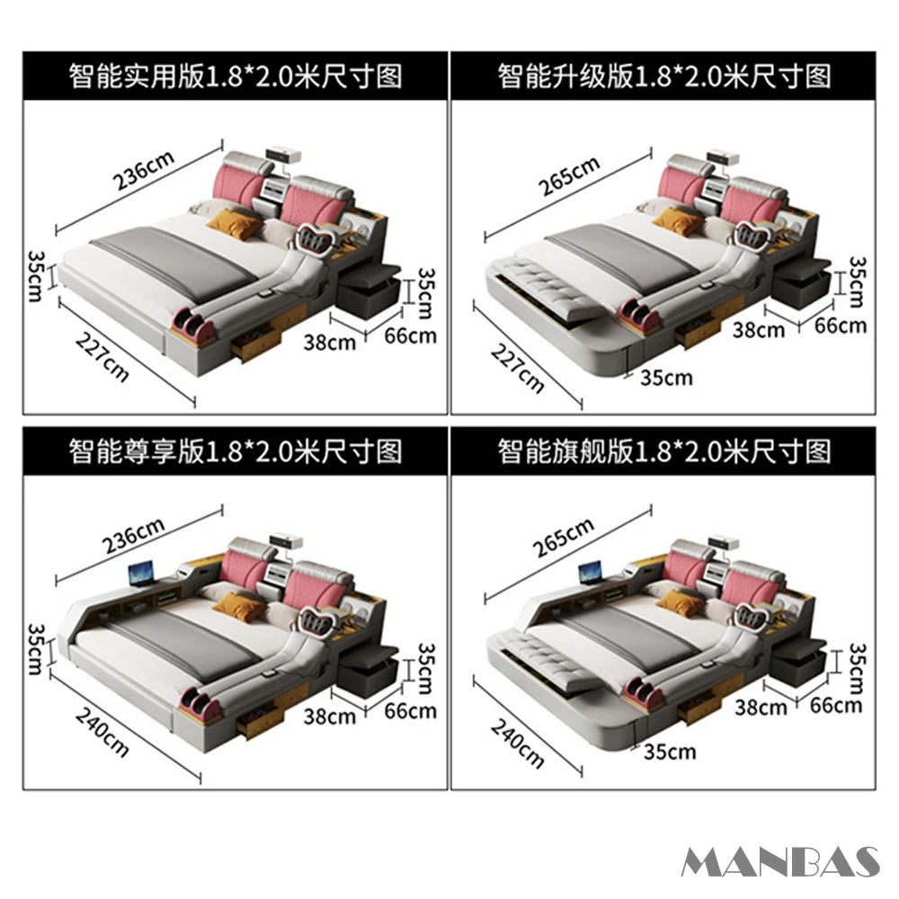 The Ultimate Multifunctional Bedframe with Genuine Leather, Massage, Speaker, Projector, Air Purifier