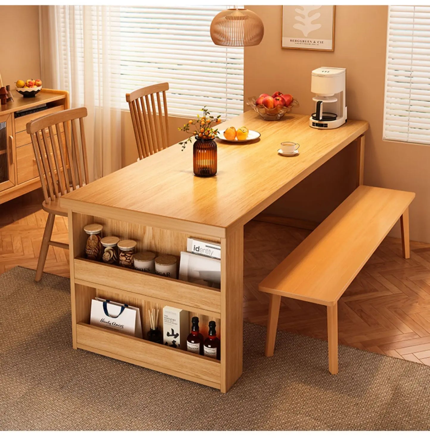 Nordic Walnut Kitchen Island Extendable Dining Table 2025