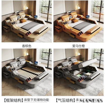 The Ultimate Multifunctional Bedframe with Genuine Leather, Massage, Speaker, Projector, Air Purifier